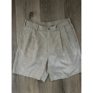 Jos A Bank 100% Linen Shorts Mens 34 Tan Flat Front Classic Summer Lightweight